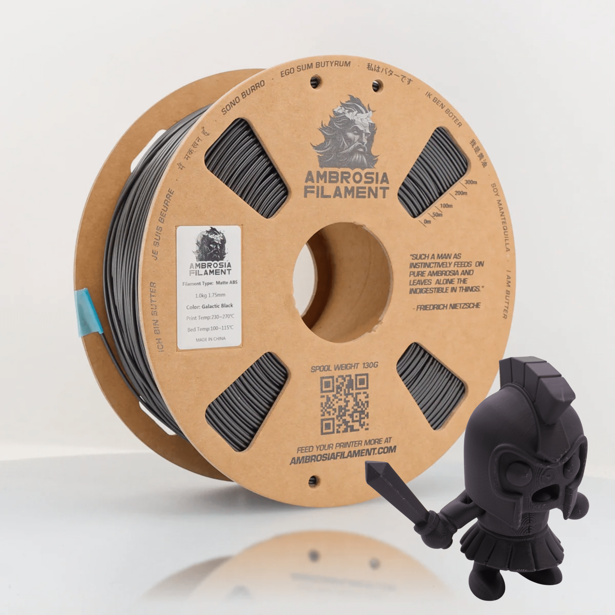 AMBROSIA ABS Matte Filament of the Gods - 1KG Bambu AMS Friendly Cardboard Spools Premium 3D Printing Filament