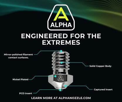 ALPHA PCD 3D Printer Nozzle – Polycrystalline Diamond (V6 / Prusa / K1C / K2P / Qidi Plus4)